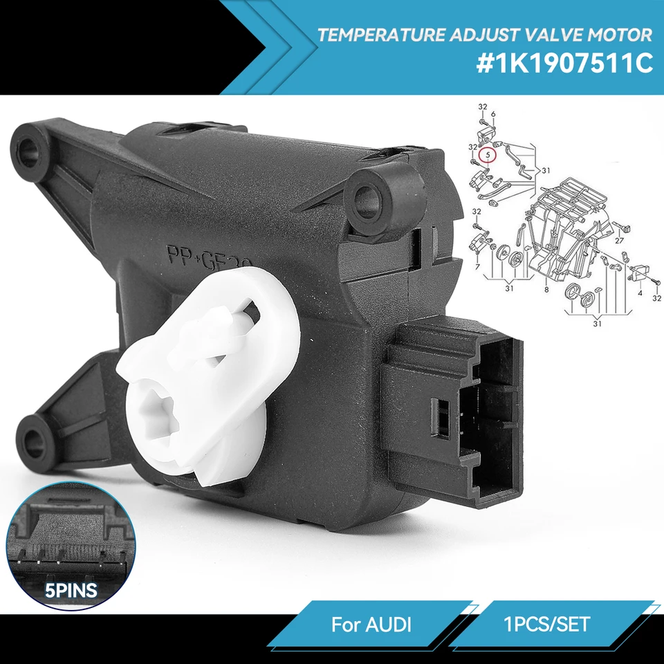 Ohrievač Ohrievača Regulácia Teploty nastavenia ventilu servo motor LHD 1K1907511C pre VW EOS Golf GTI Jetta MK5 MK6 Touran pre Audi A3 Q3 TT
