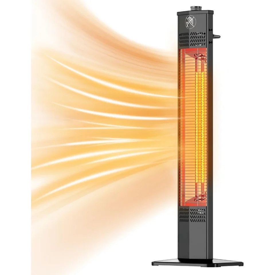 Ohrievač terasy pre vonkajšie použitie, 1500 W infračervený ohrievač, 36 v prenosnom ohrievači veže, 3 hladiny tepla, vodotesný IPX5, Tip-Over