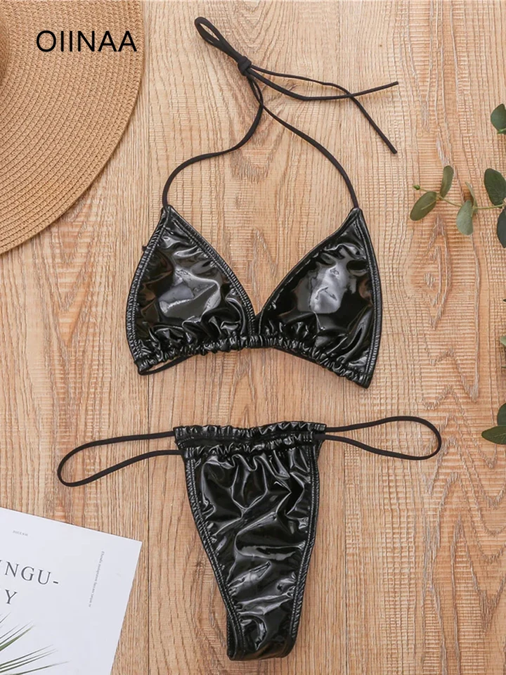 Oiinaa plavky ženy sexy masívne lesklé bikiny set halter plavky s dvoma kusy biquinis leto 2024