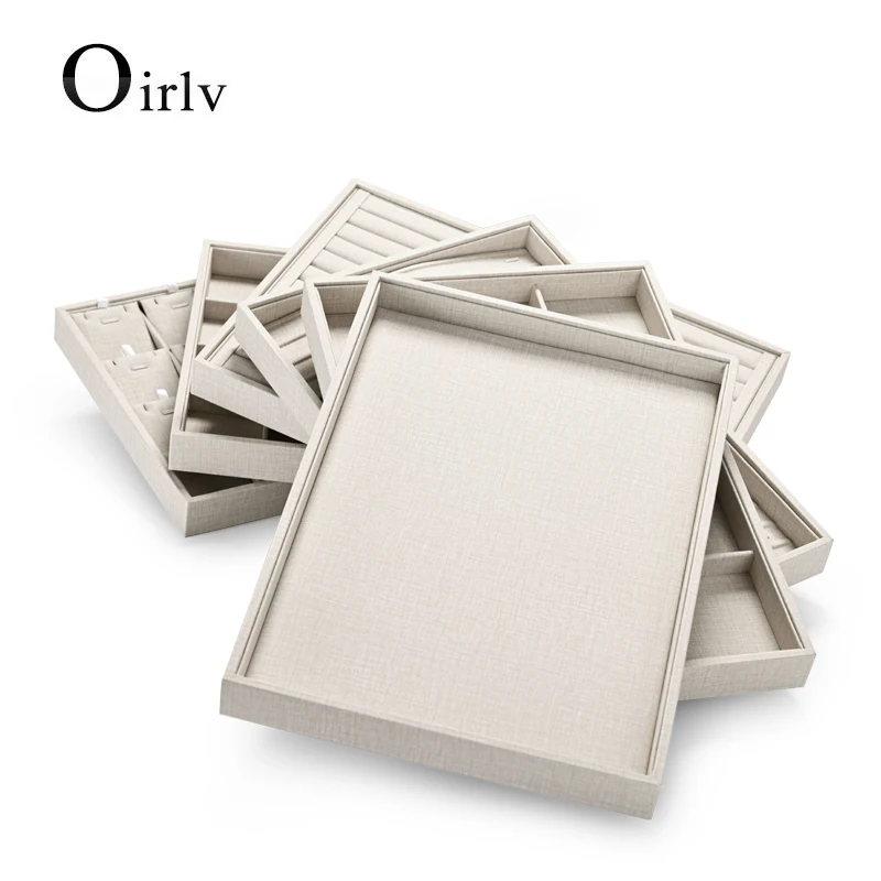 Oirlv White Jewelry Tray Pu kožené stohovateľné šperky podnosy organizátor úložný box Veľký šperky Displej podnos biely organizátor