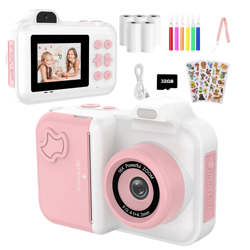 Okamžitá tlač pre deti pre deti Mini digitálna videokamera Duálna šošovka Photo tlač Tepelne papierové hračky Camera Boys Dievčatá darčeky
