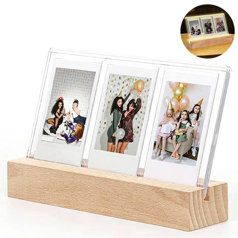 Okamžitý fotoaparát LED svetlo fotografický rámec 3 v 1 akrylovom 3 palcovom držiaku obrazu Priehľadný domáci dekor pre fujifilm/polaroid