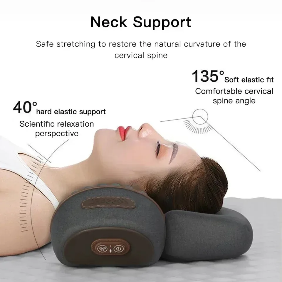Okayso Electric Massager Cervikálny vankúš Horúca kompresia Vibrácia masáž krk Trakcia relax spací vankúš na chrbticu