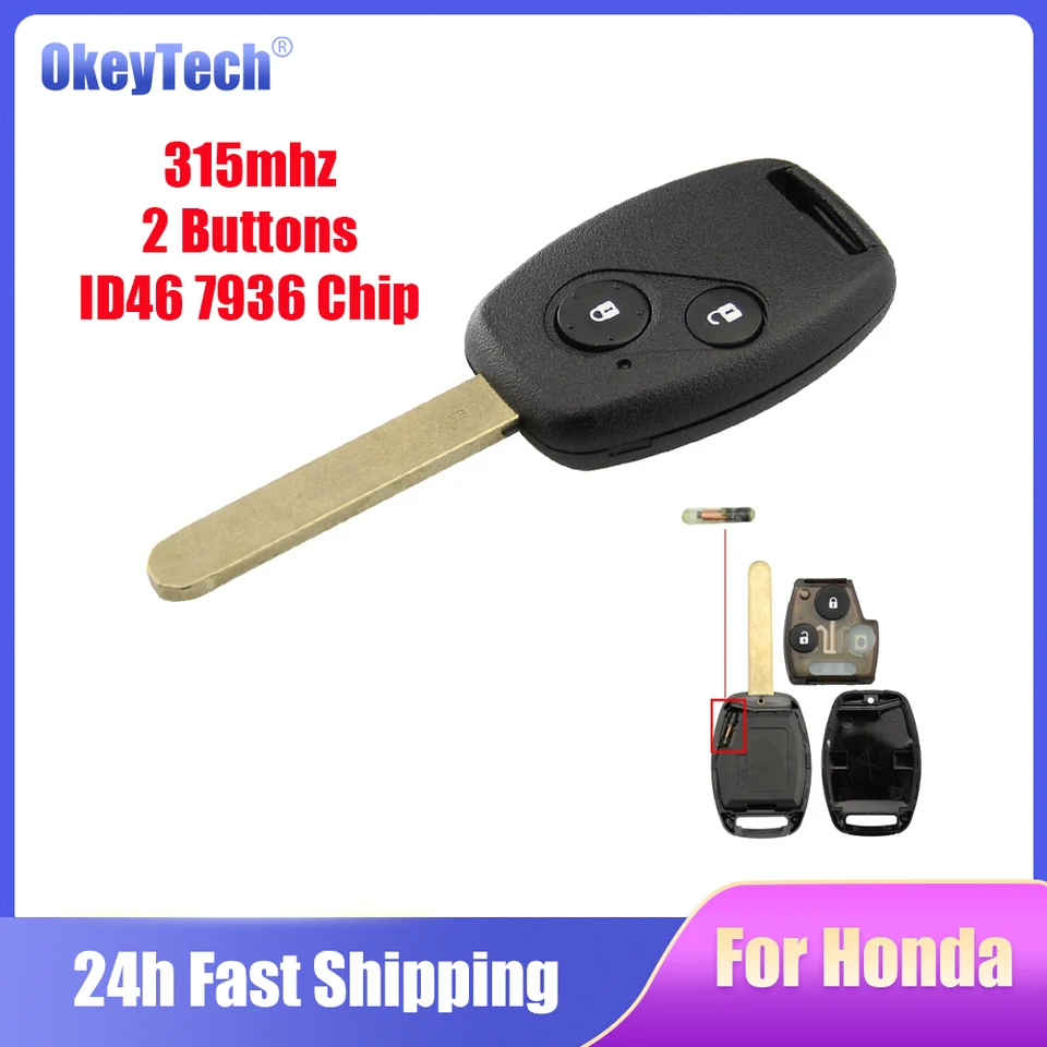 OkeyTech Remote Car Key pre Honda CR-V HR-V Civic Accord Element Odyssey Shuttle 2 Button 315MHz Transponder Chip ID46 Chip