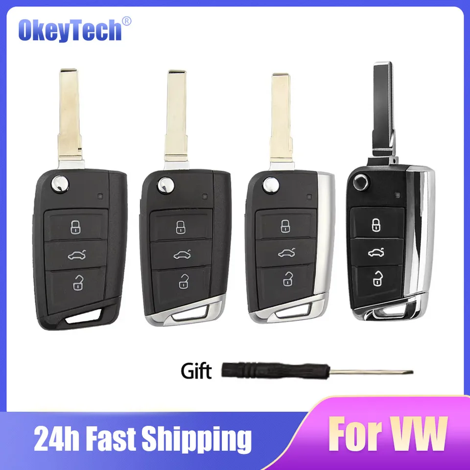 OkeyTech vzdialený automobil s vozidlom pre kľúče pre VW SkoDa Octavia A7 VW Golf 7 MK7 sedadlo Leon Pas Plastics/Matt/Matt/Shinny Metal Typ Hu66 Blade