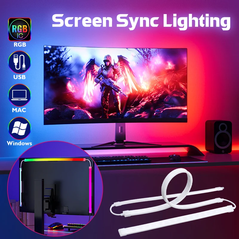 Okolitý monitor LED podsvietenia Farba Sync Sync Svetelný pás pre 24-34 palcov pre prázdninové počítače PC Gaming Room Atmosféra dekorálne lampa