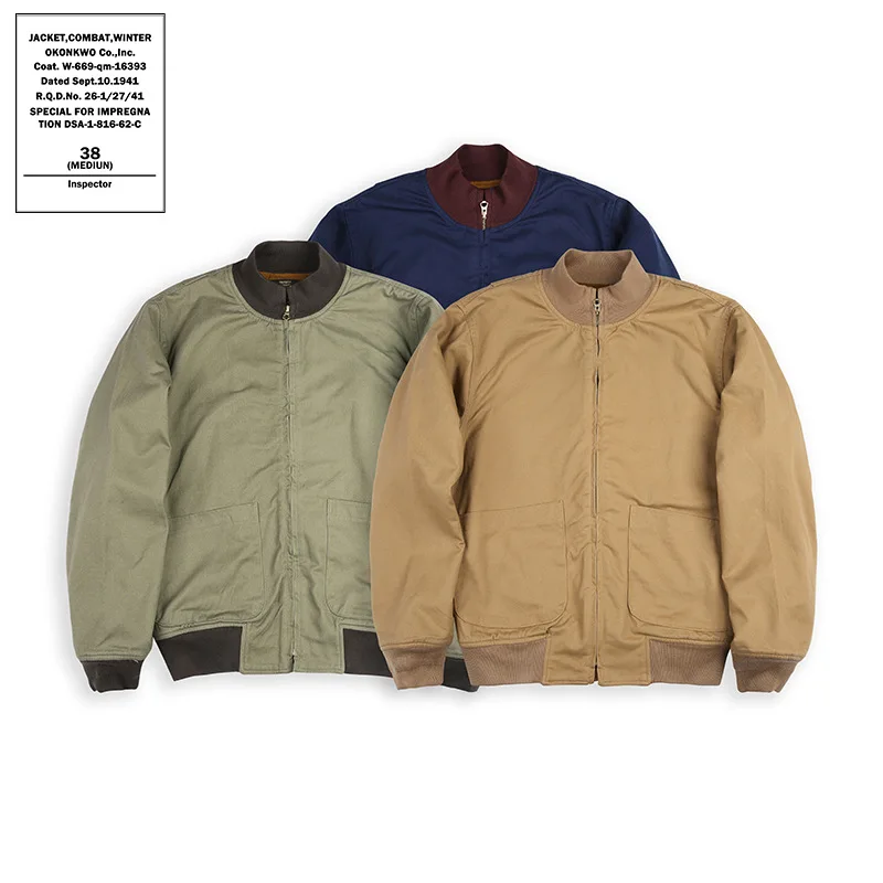 Okonkwo tanker bunda Fury Tank Jacket Ami Khaki Solid Color Tank Jacket Pánsky zimný stojan obojok bunda