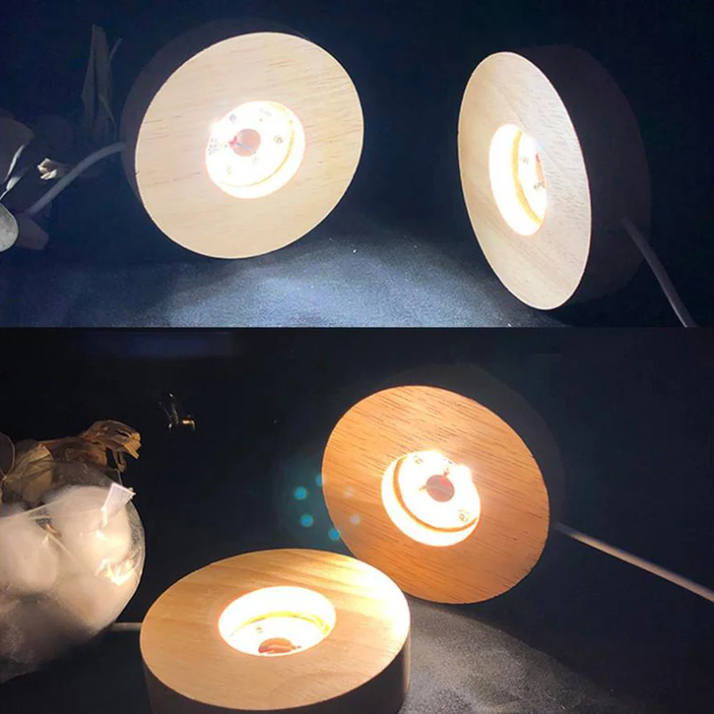 Okrúhle drevené svetlo základne USB s prepínačom LED rotujúceho displeja Slond Lamp domáci dekor