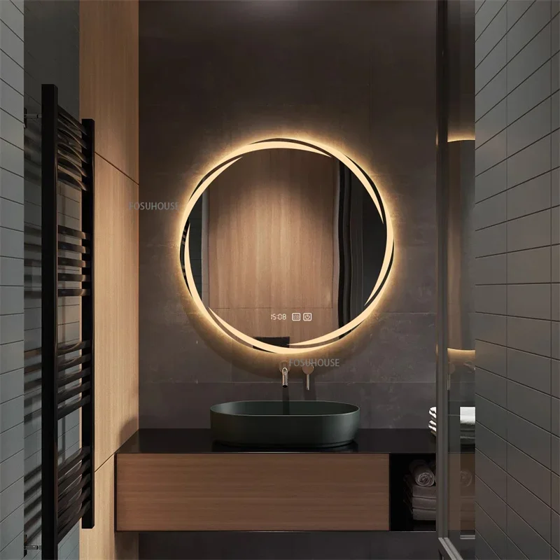 Okrúhle inteligentné zrkadlo pre kúpeľňové zrkadlo s LED svetlom toalety namontované na make-up zrkadlo moderné svetlo luxusné hotelové zrkadlá