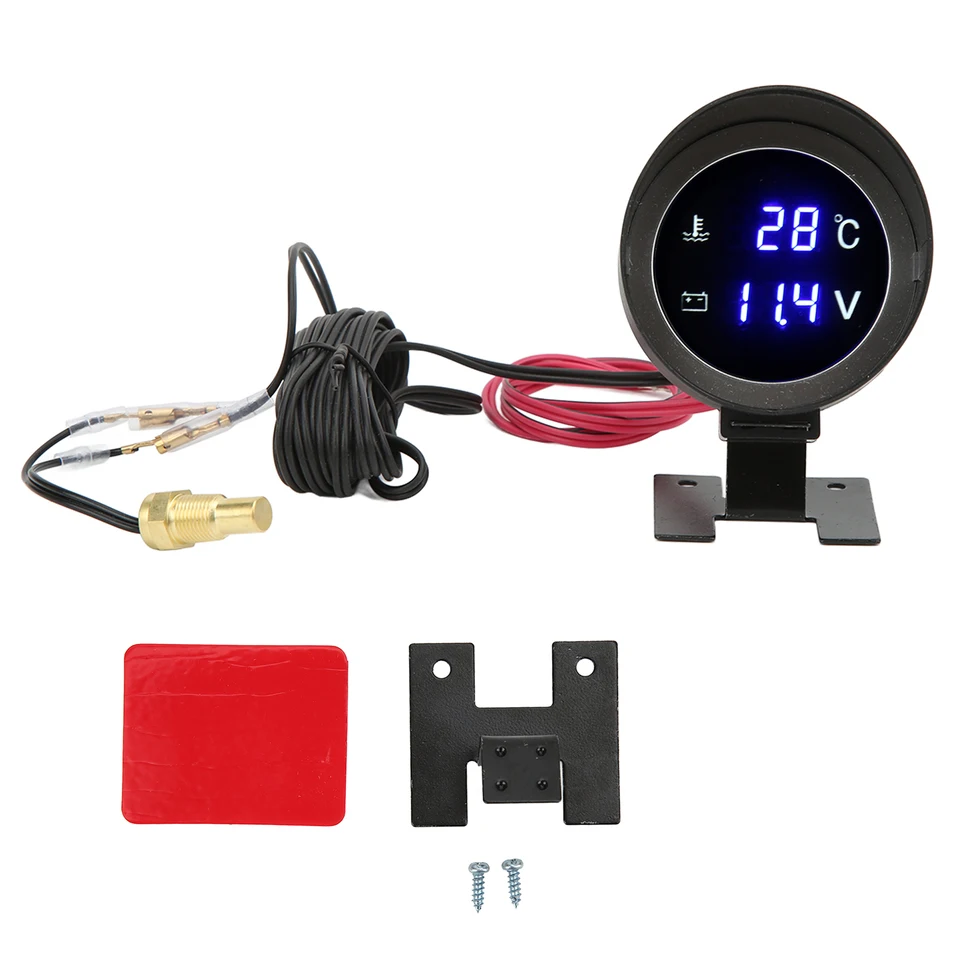 Okrúhle LED voltmeter okrúhle digitálna teplota vody LED voltmeter DC 9V - 36V s modrým svetlom pre ATV motocyklov
