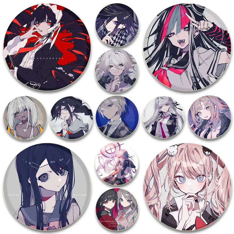 Okrúhle sklové kolíky 32/44/58 mm anime brošes Danganronpa spúšťací spúšťač Happy Havac