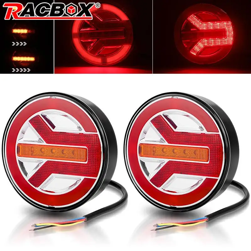 Okrúhle zadné svetlá príves LED zadné zadné svetlo 12v 24 V TRACK TRACK TACH LAMP DYNAMICKÉ SIGNAL SILDION pre CARAVAN Van Bus 4x4 Pickup Lorry