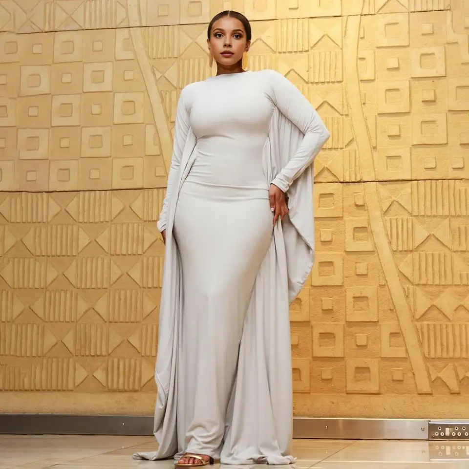 Okrúhly krk tesné šaty elegantné Dolman rukávy maxi šaty pre ženy elegantné večerné šaty v štýle Cape Style Swese s krkom na ples