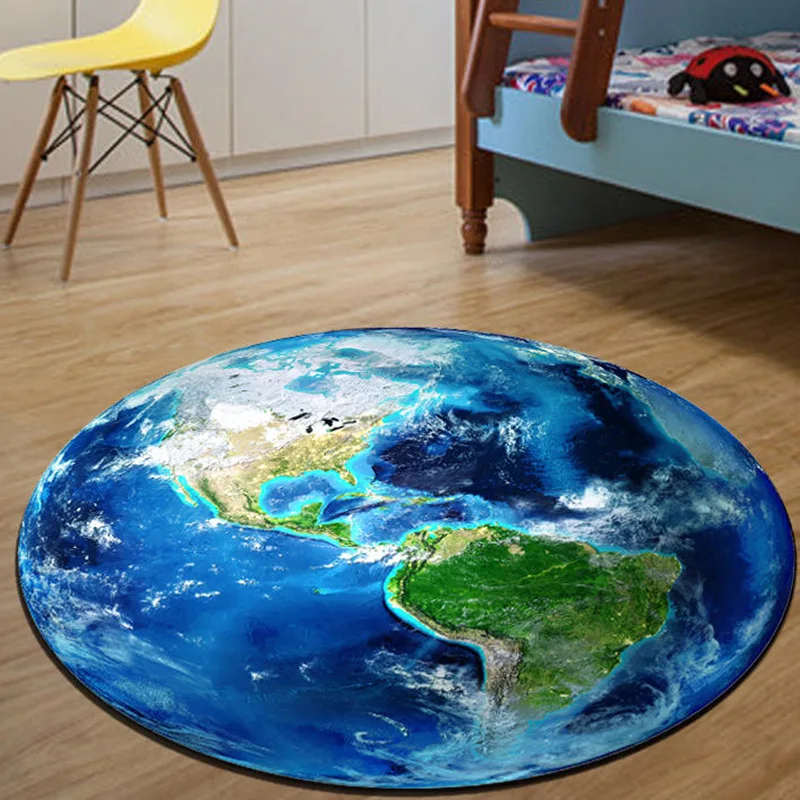 Okrúhly plyšový mäkký koberec 3D tlač Earth Moon Mars Galaxy Round Anti-Slip podlahová podlaha domov dekor detská izba koberec počítačové stoličky Matky