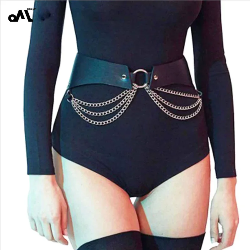 OKYM TRENDY PUNK Čierne kožené telo chiány Belt šperky retiazky postroj Ženy klietky pásy pás na otroctvo nôh rave emo šperky