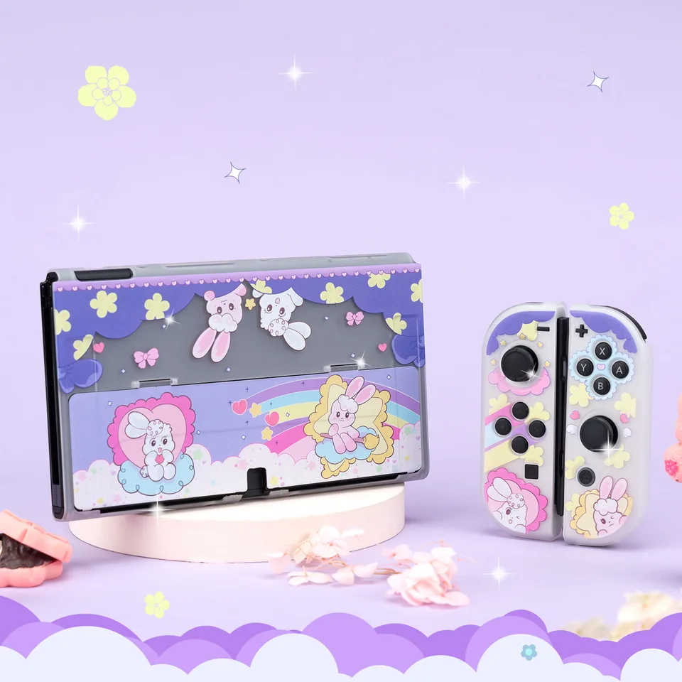 OLED Funda Nintendo Switch Kawaii Raibow Bunny Cover Case Case Case Dockable Ochranná tvrdá škrupina pre Nintendo Switch Controller Joy-Con