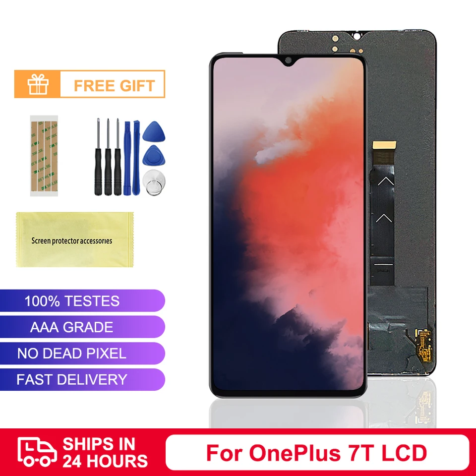 OLED LCD pre OnePlus 7T LCD Display Display Display Digitator zostava s obrazovkou LCD Frame pre jednu plus 7T 1+7T obrazovku