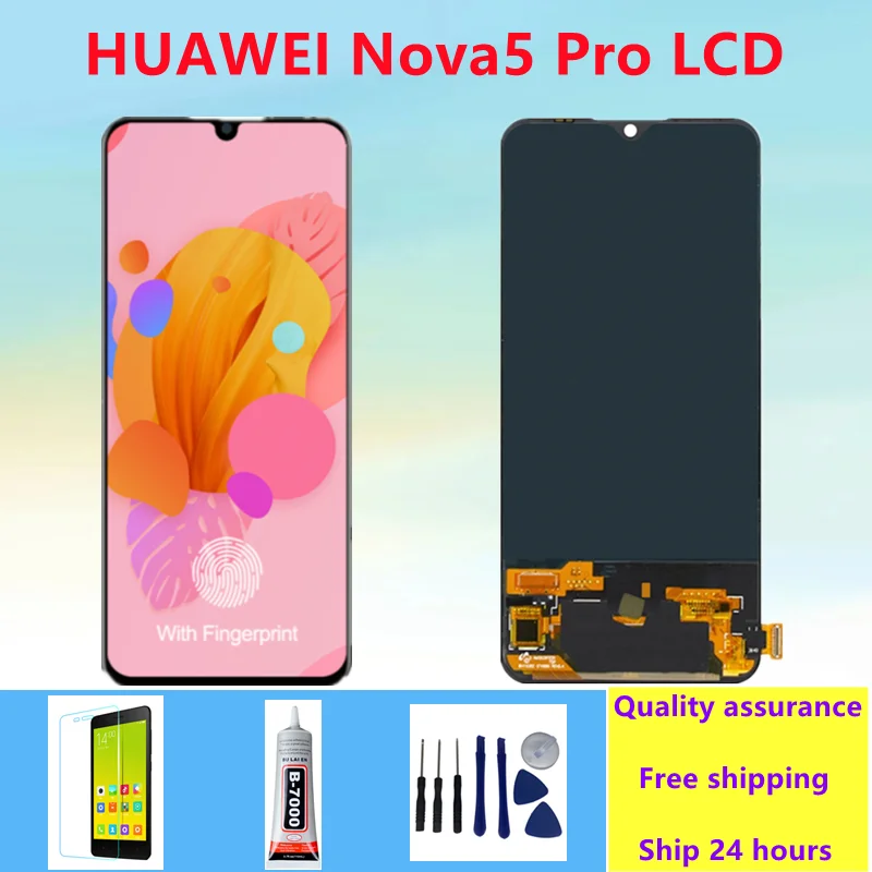 OLED TFT For Huawei Nova 5 Pro LCD Displej dotyk Digitalizátor Zhromaždenie more-AL10 Sea-TL10 SEA-LX2 Náhrada za Huawei Nova 5 LCD