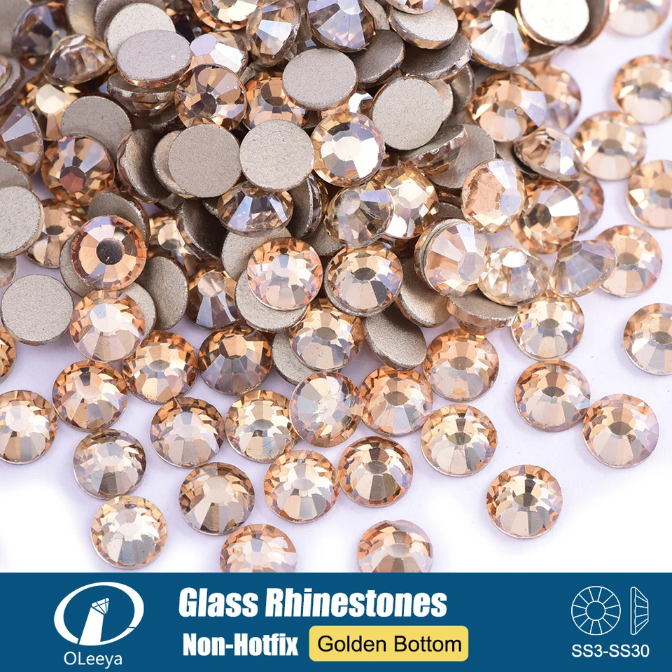 Oleeya P22 Golden Shadow SS3-SS30 Glass Crystal Spadacie kamene Gold Flatback Strass Stones na nechty