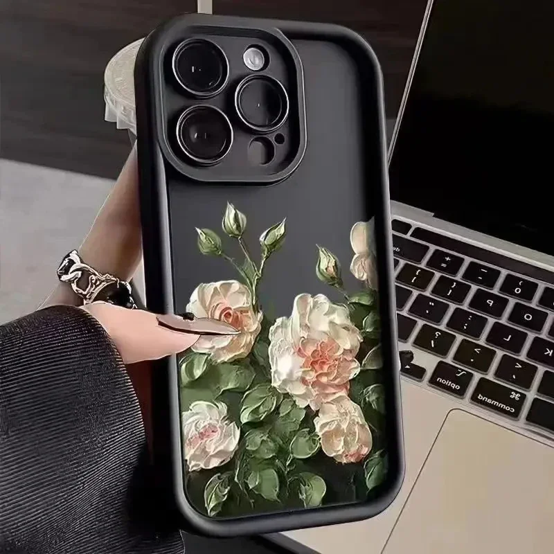 Olejomaľba biela ruža kvetina Silikónový puzdro pre Realme GT 6 6T NEO 6 SE 5G 13 12 Pro Plus 11 C67 C65 C61 C63 C55 Kryt
