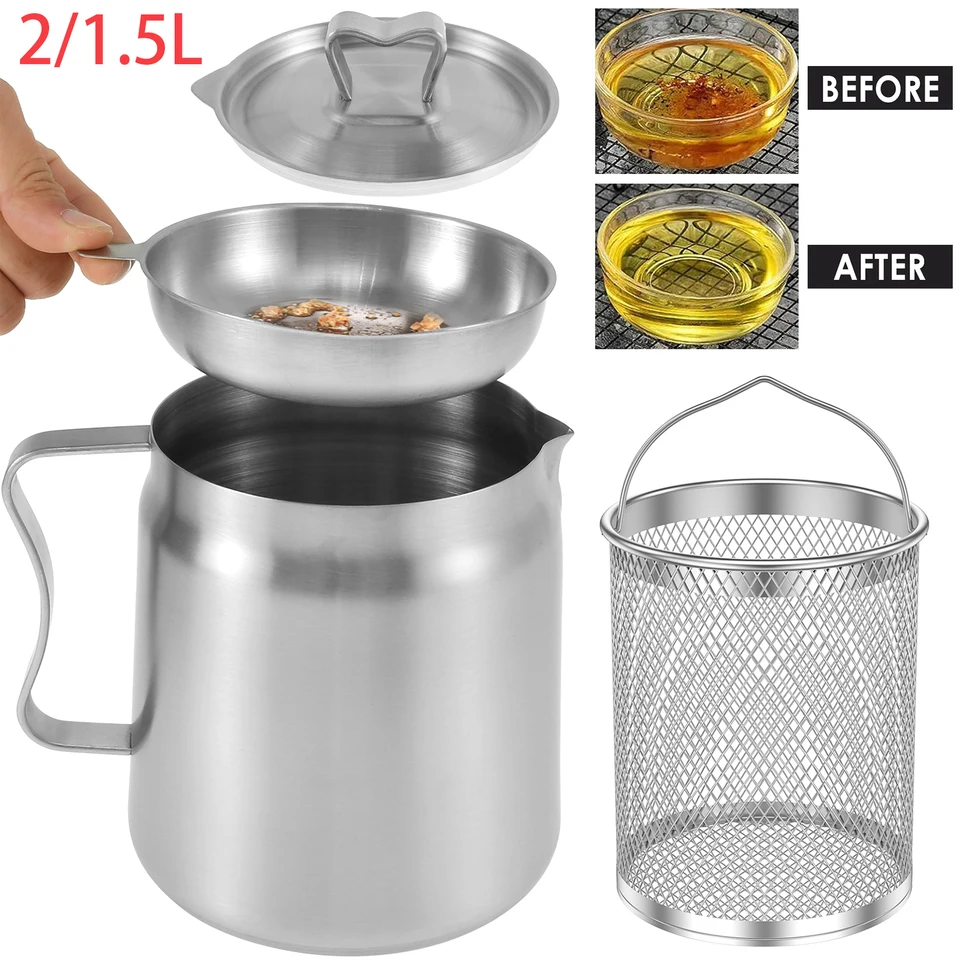 Olejový hrniec z nehrdzavejúcej ocele Olejové hrniec s jemným sieťovkom Fry Fry Storage 2L Storage Oil Can Cany Container Kitchen