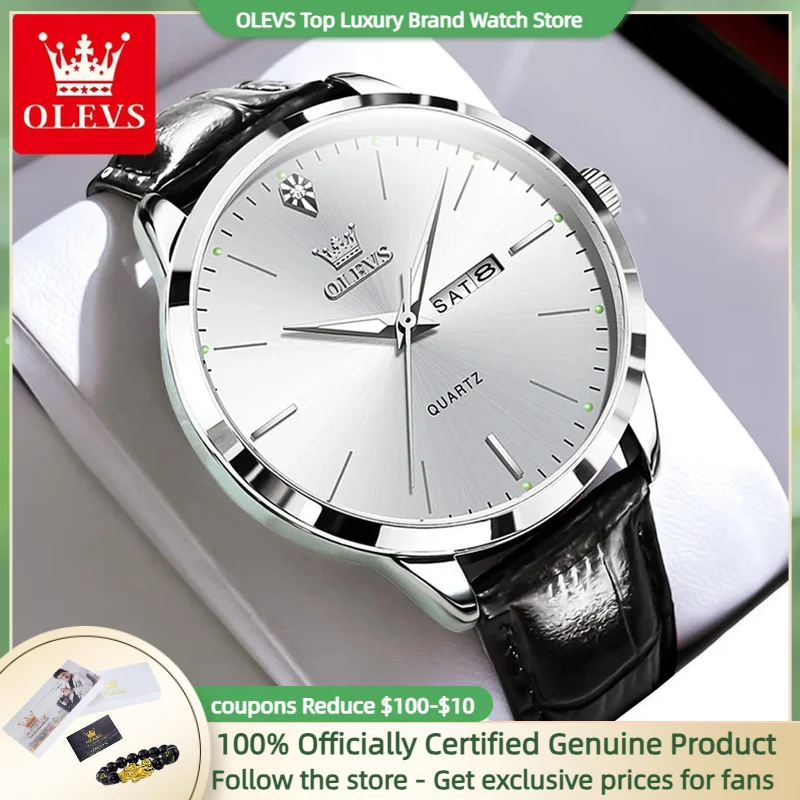 Olevs 2935 Business Men's Watch Fashion Leisure Dual Calendar Witerproof Luminous Large Dial Watch Luxury Brand Men Quartz Watch