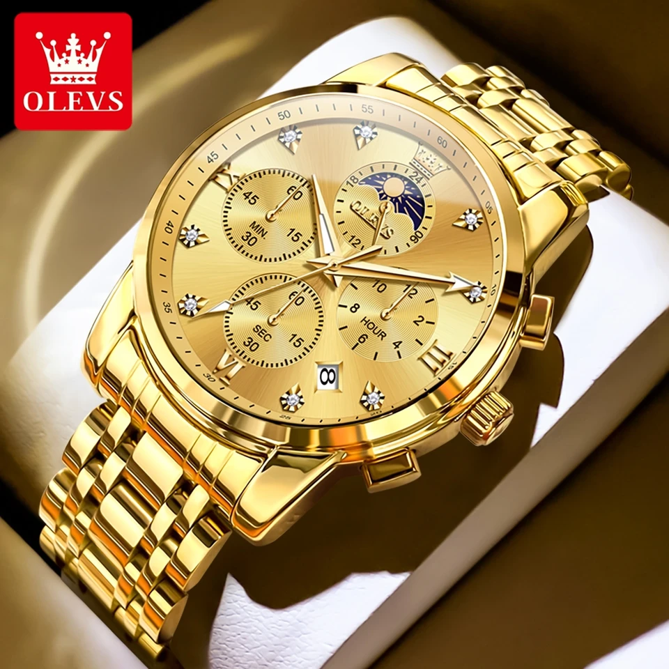 Olevs 3655 Original Top Brand Gold Watch for Men