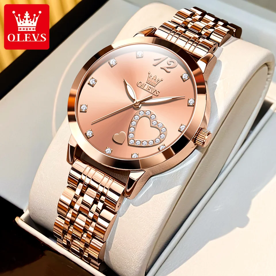 Olevs 5189 Love Diamond Inlaid Steel Band Women's Quartz Watch