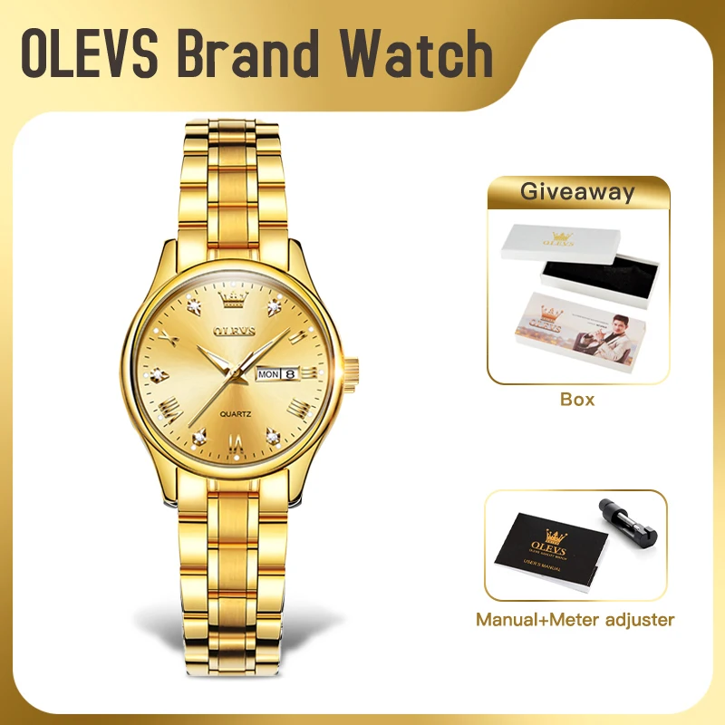 Olevs 5563 Dámske sledujú originálne vodotesné svetelné kremenné hodinky zirkón Reloj Dual Calendar Displej hodinky pre ženy