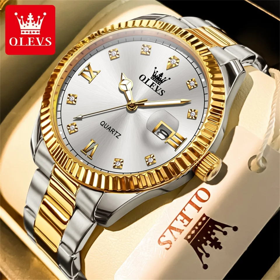 Olevs pánske luxusné hodinky 2024 Nová z nehrdzavejúcej ocele Originálne Quartz Watch for Men Auto dátum vodotesná svetelná značka náramkové hodinky