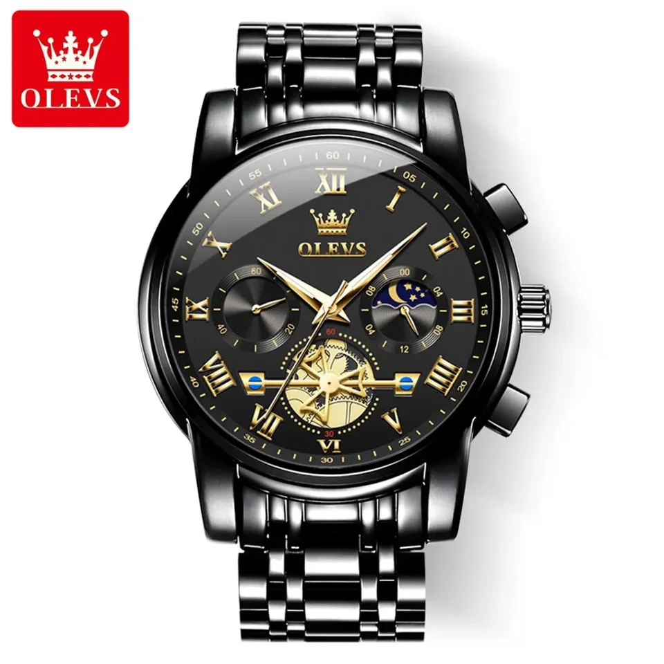 Olevs Top Brand Mens hodinky Classic Roman Scale Dial Luxusné zápästie Watch for Man Original Quartz Witerprope Luminous Chronograph