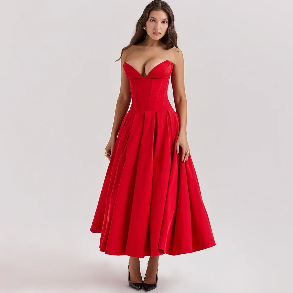 Oligai Summer Red Red Formal Príležitostné šaty midi elegantné narodeninové oslavy svadobné hosťovské šaty Fit a erupcie dámske oblečenie