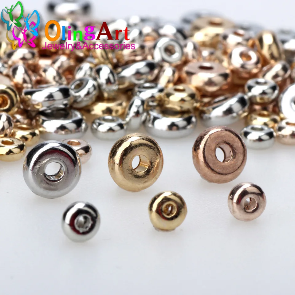 Olingart 50ks 4/5/6 mm kovové mosadzné okrúhle ploché voľné rozperovacie korálky Fit náramok Náramok Rose/KC Zlatá farba DIY šperky výroby šperkov