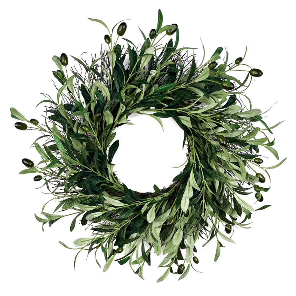 Olive Branch vence girlandy umelé olivové fazule pre predné dvere s olivovými listami zeleňový vence vianočné girlandy