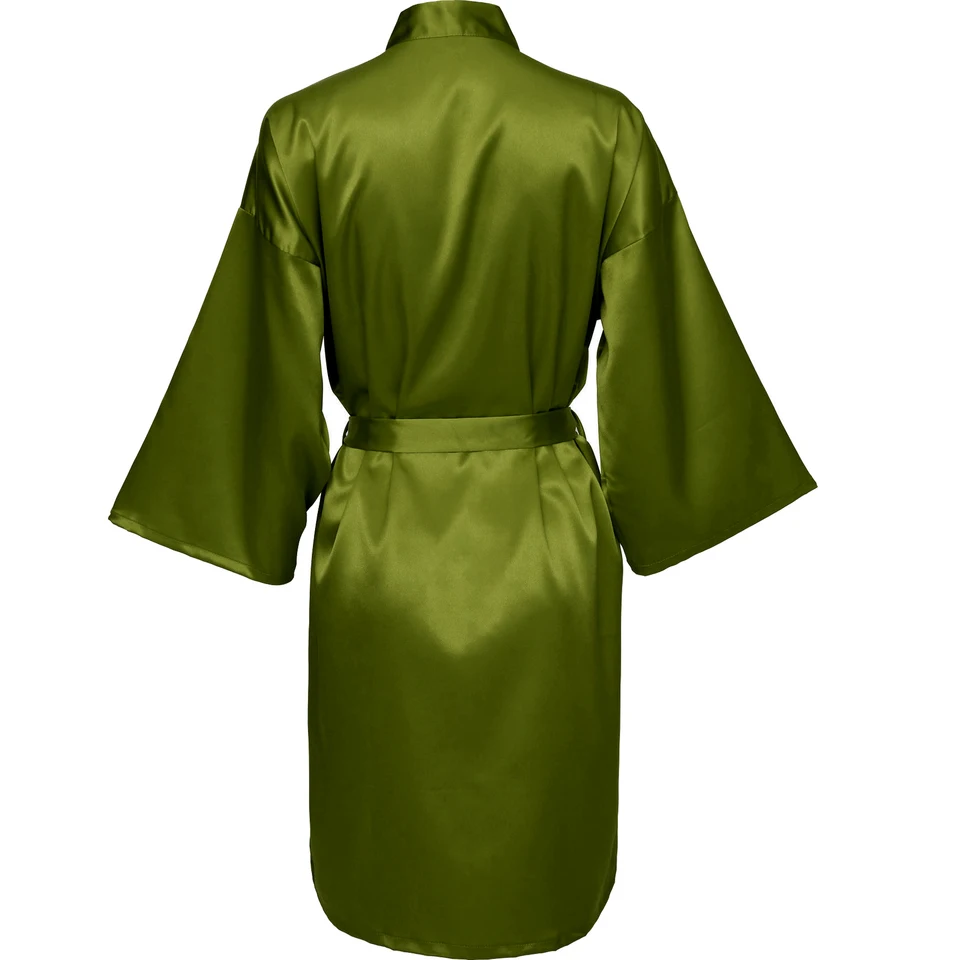 Olive Green Družička Rúž svadobná večierok Kimono Družička Návrh Darček Svadobné oblečenie Solid Color Rouch