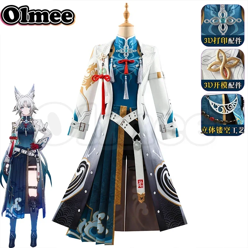[Olmee] V sklade feixiao cosplay kostýmový outfit outfit Honkai Star Rail фэйсяо Merlin's Claw Fox Girl Ucho plná sada parochní Halloween Vianoce