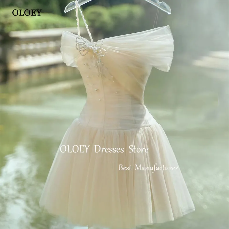Oloey Fairy Beading Cocktail Dress Tyl Tulle Prehodená mini dĺžka nad kolenným plesom šaty svadobné šaty letné šaty