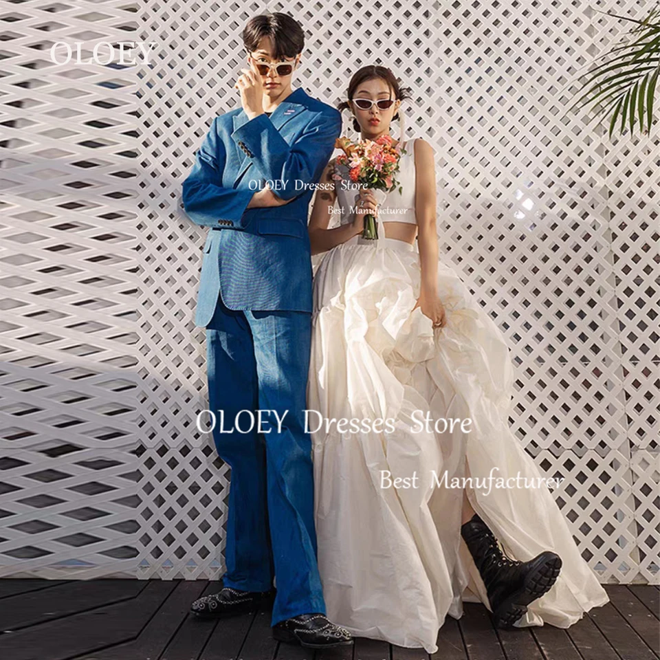 Oloey Ivory A Line Pleats Svadobné šaty Kórea fotenie o krku bez rukávov Satin Satin Prom obleky podlahová dĺžka zipsu zadná miera vyrobená