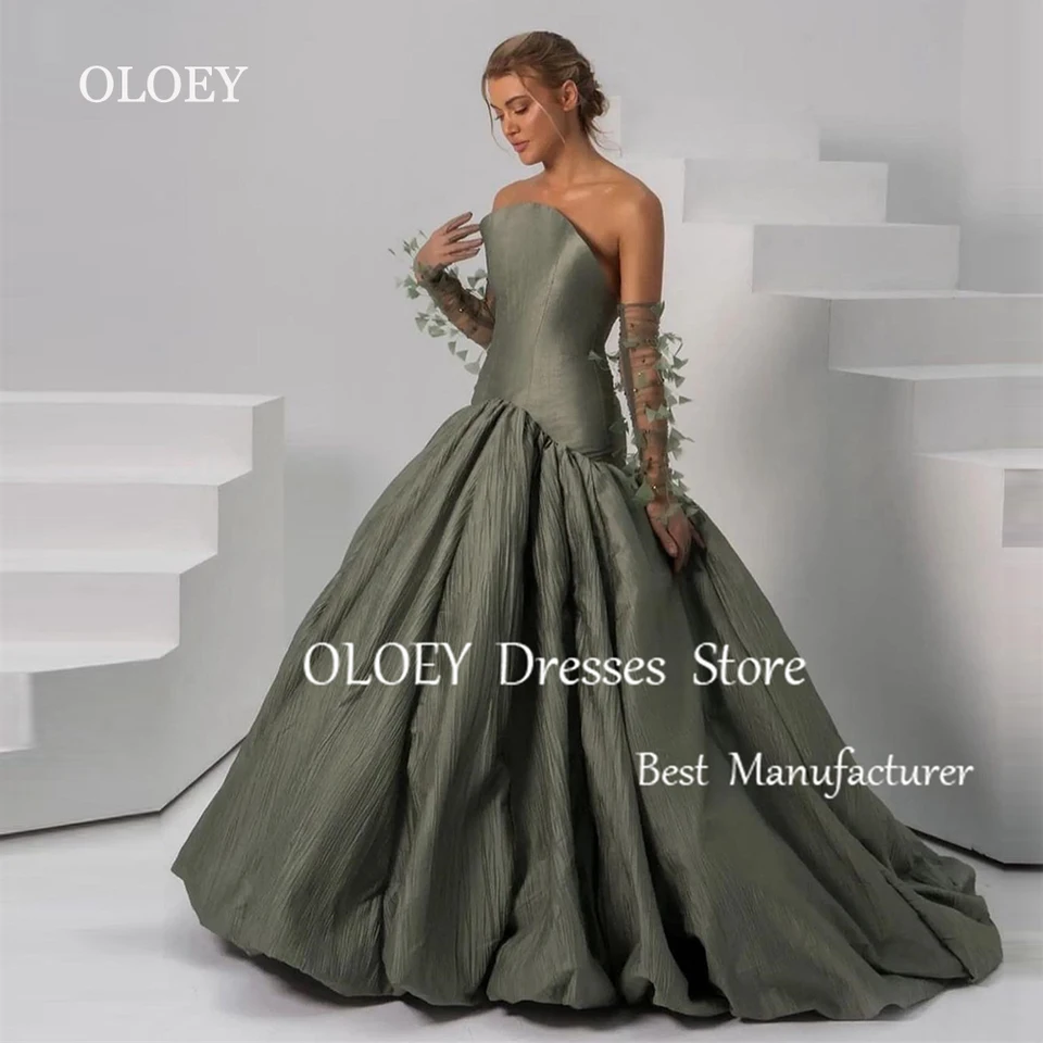 Oloey Scrend ​​Plech Dress bez rukávov s rukávmi jedinečná zelená svadobná hostina dĺžky dĺžky dĺžky arabské nafúknuté večerné šaty