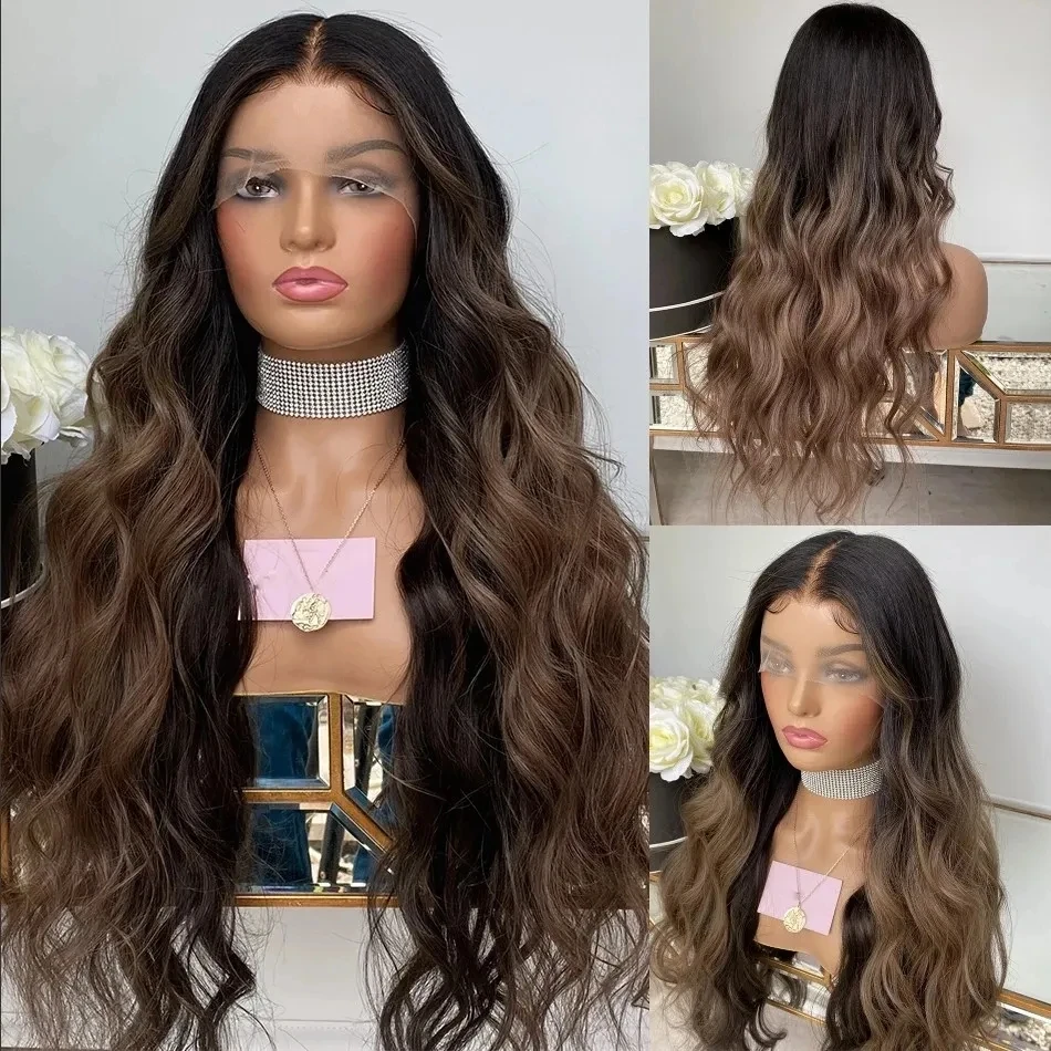 Ombre Chocolate Brown Glueless Plné čipky ľudské vlasové parochňu s detskými vlasmi 360 Čelné svetlo Chesunut Blonde13x6 čipka Front 5x5 Parochne 5x5