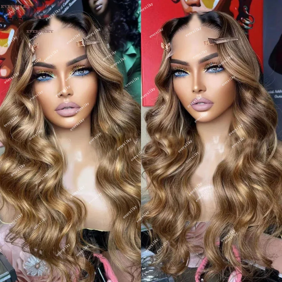 Ombre medový blondínka voľná vlna V časť parochňa 100% ľudské vlasy zvýrazňuje gaštan hnedú bezprsnú telesnú vlnu lacný úplný tvar tvaru tvaru
