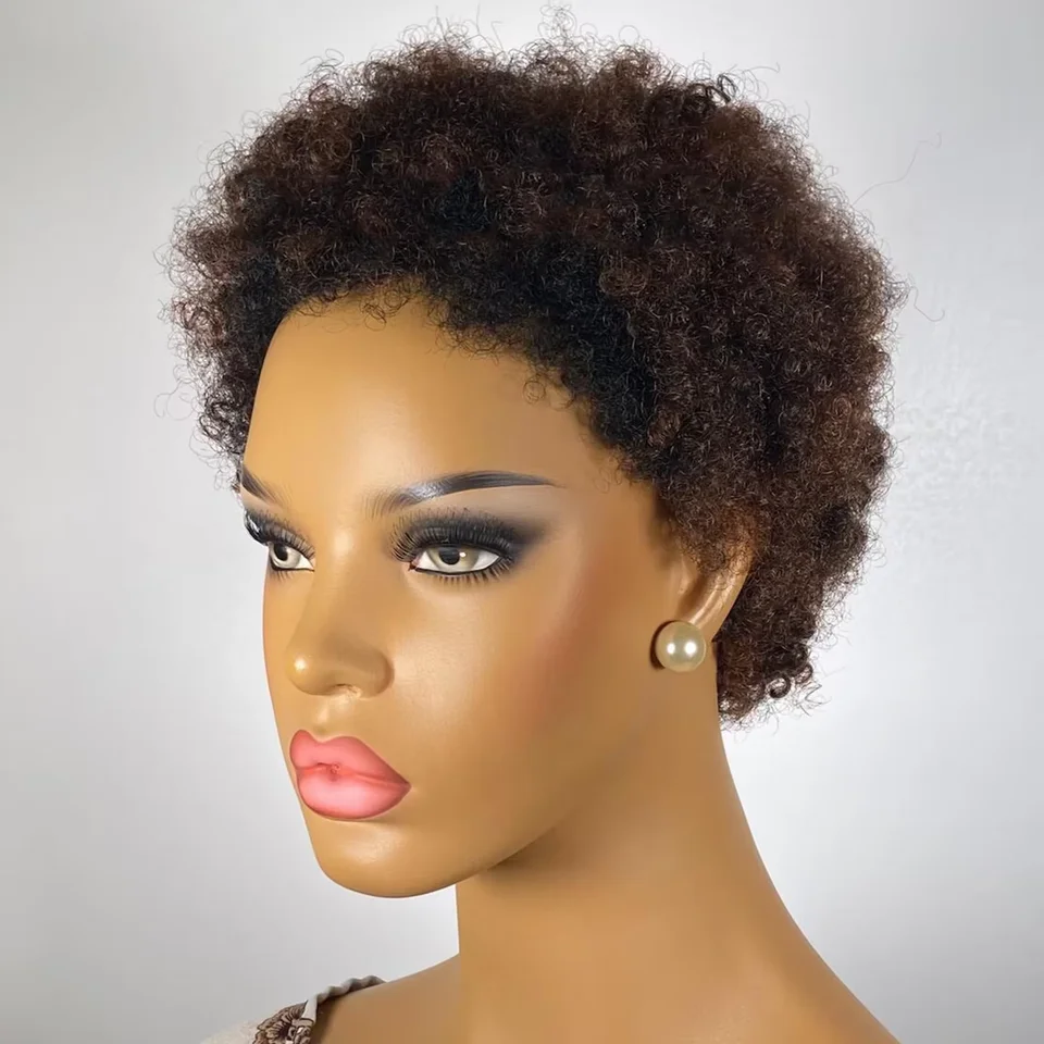Ombre zvýraznenie medu hnedý nízky rez afro parochňa/afro pixie parochňa/krátka parochňa 200% hustota 100% remy ľudské vlasy Pixie Cut Parochne