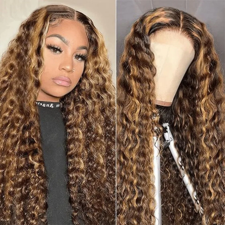 Ombre zvýraznenie čipky prednú parochňu 180% Hustotu Vodná vlna 13x4 Syntetické čipky Čelné parochne Parochne Honey Blonde Deep Wave Pred prasknutá parochňa