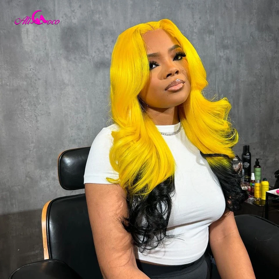 Ombre žltá s čiernou 200 hustotou vlny tela Lace Front 613 parochne 13x4 13x6 čipky čelné parochne pre čierne ženy pred vytrhnuté