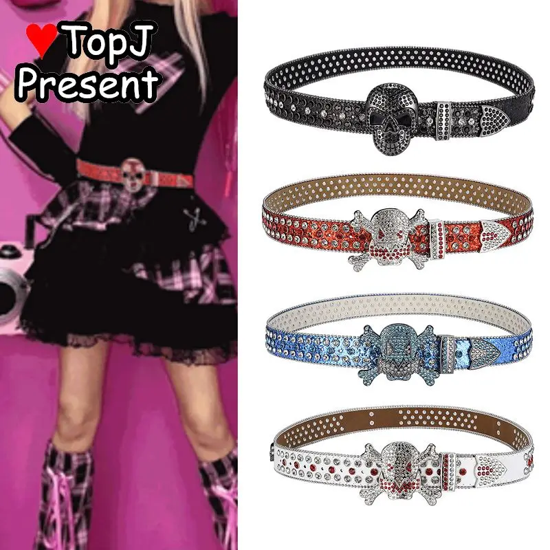 Omen muži punk y2k pikantné dievčatá vodné diamantové kostrové hlavy NIVET Street dekorácia gotická lolita bling akrylový ležérny pás lebka