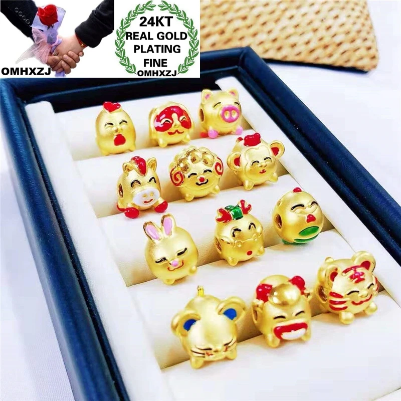 Omhxzj Wholesale CA381 Európska módna žena Party darček k narodeninám čínsky zverokruh koráliky DIY doplnky 24 kt zlaté prívesky kúzlo