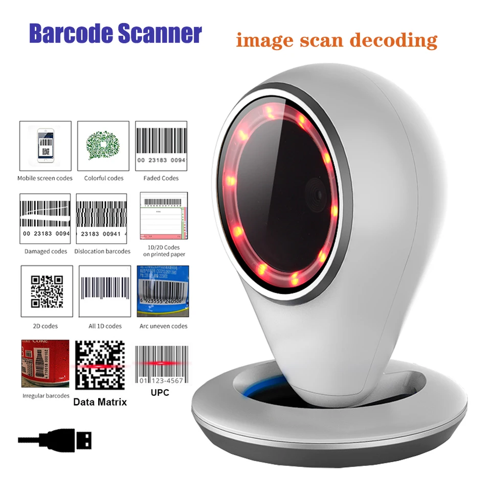 Omnirectional 2D čiarový kód Scanner Desktop Automatický zmysel 1d 2d QR kód dátového matice USB lišta USB Kód pre maloobchod s supermarketmi