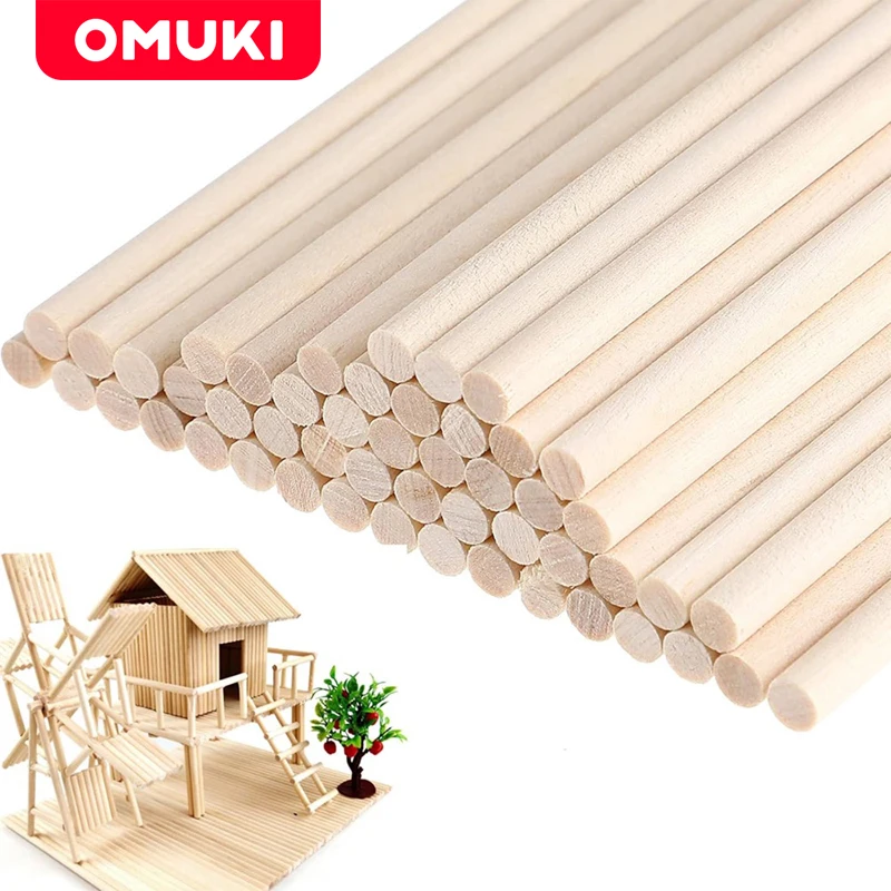 Omuki 50ks prázdne drevené prúty nedokončené okrúhle bambusové tyčinky DIY Craft Building Model hračky drevené výrobky Dodávky 3-5 mm priemer