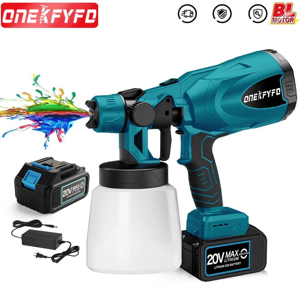 OneKfyfd Brushless bezdrôtový bezdrôtový striekajúci pištoľ Striekovač Vysoko výkonný nábytok oceľový povlak Airbrush pre batériu Makita