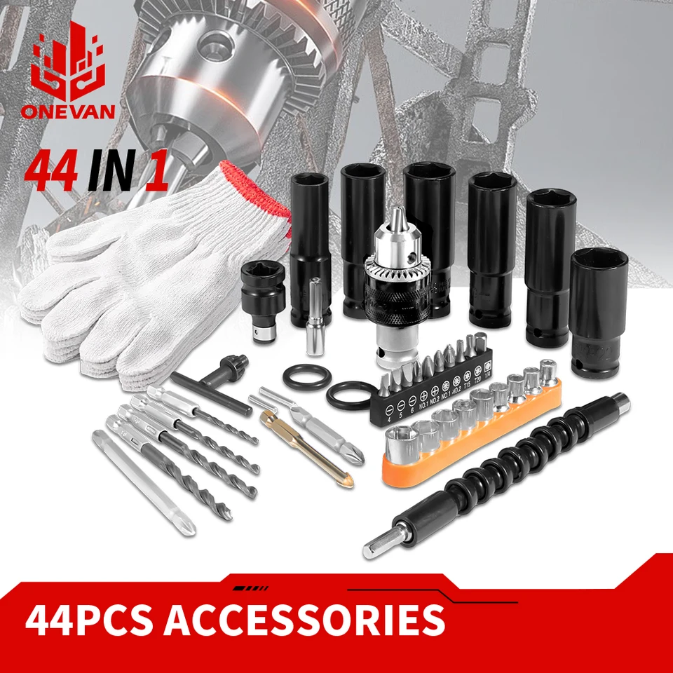 Onevan 44ks Set Electric Impact Wrench Socket Adapter Súprava Vŕtačka Chuck Drive Adapter Set pre elektrické vŕtacie kľúče skrutkovače